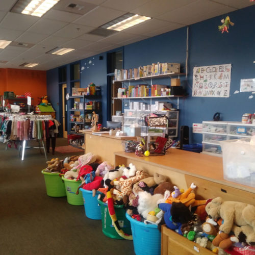 Interior of Wellspring Family Store offering free clothes, toys, and hygiene items for families experiencing homelessness